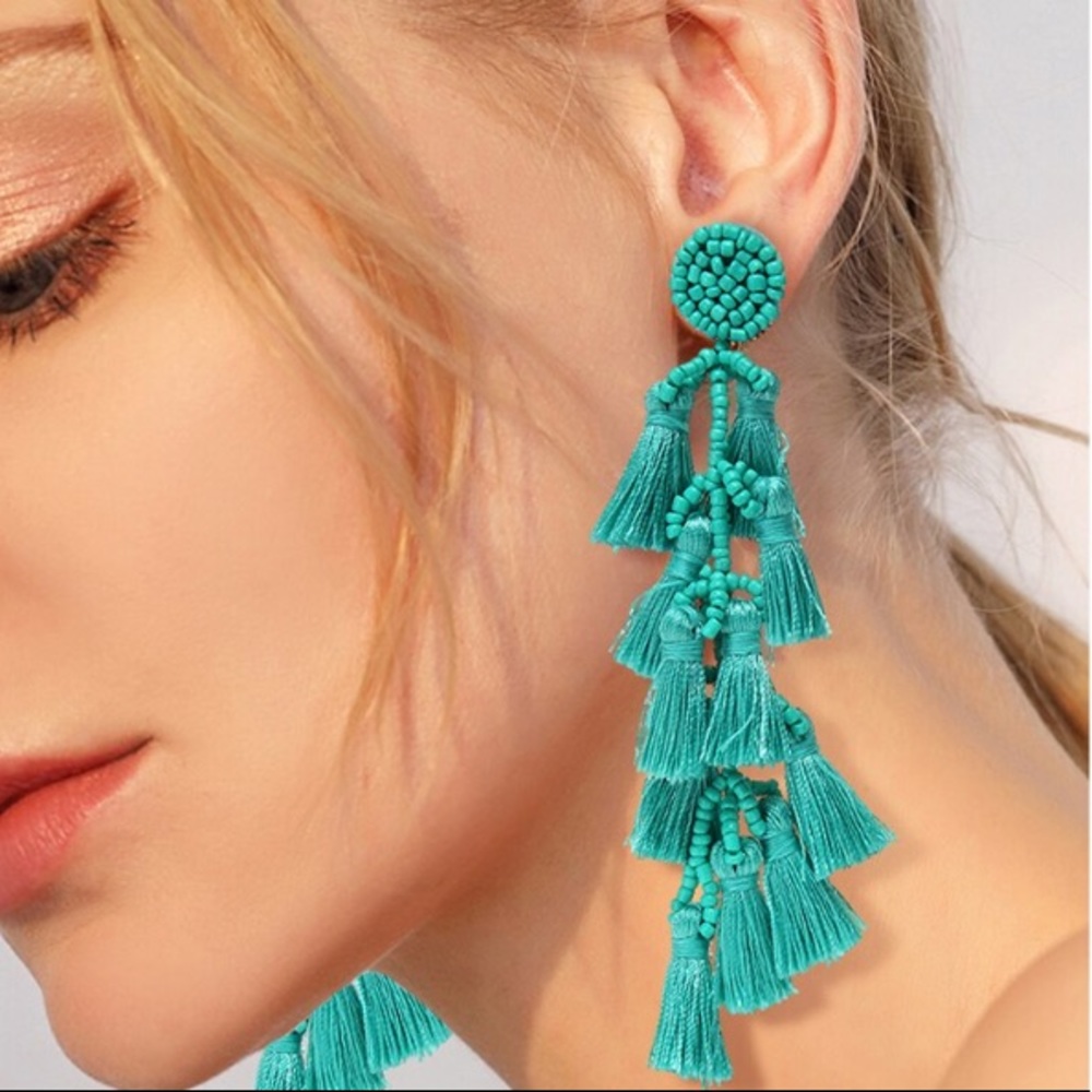 Anita Turquoise Tassel Statement Earrings!